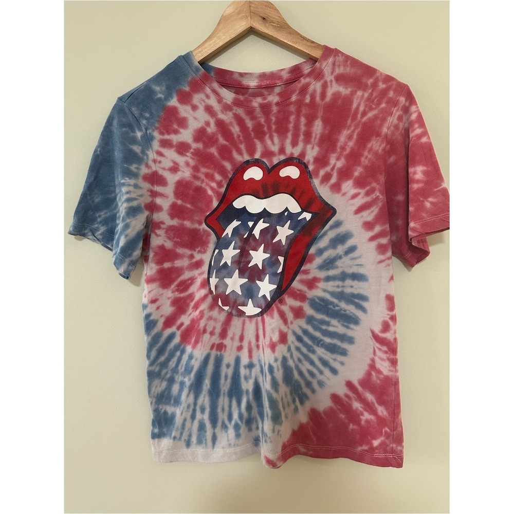 Rock Band Patriotic Rolling Stones Graphic Tee XL 14/16 Red Blue Tie Dye Star